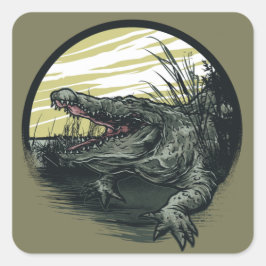Woeste moerasillustratie met alligator Kunst Vierkante Sticker