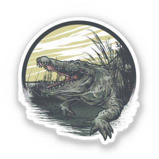 Woeste moerasillustratie van alligator sticker (Voorkant)
