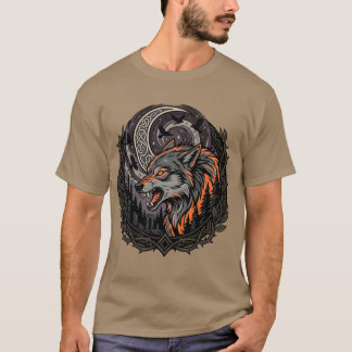 Woeste Noordse Wolf Maan Raaf Viking Kunst T-shirt