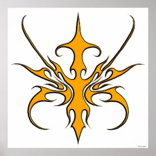Woeste Oranje Tribale Lijn Kunst Illustratie Poster