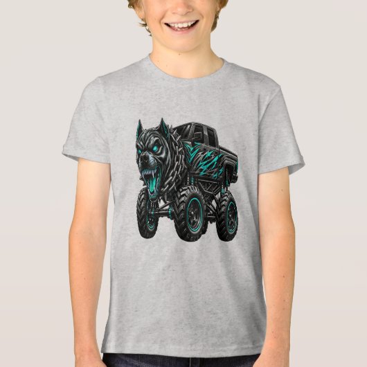 Woeste Pitbull Monster Truck Tri-Blend Shirt (Voorkant)