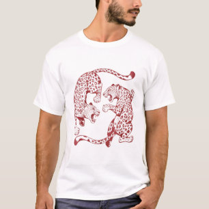 Woeste Rode Luipaard Vecht Wilde Kat Kunstprint T-shirt