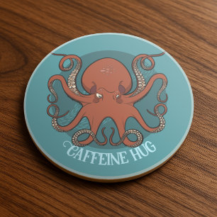 Woeste rode octopus illustratie aangepaste tekst o zandsteen onderzetter
