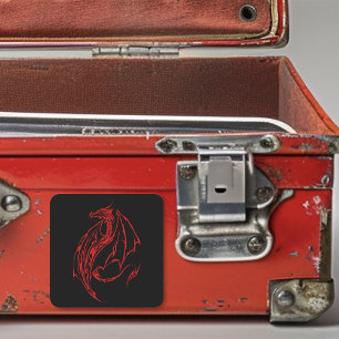 Woeste Rode Tribale Draak Silhouet Fantasie Vierkante Sticker