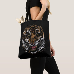 Woeste Tijger Gezichtskunst Krachtige Jungle Roofd Tote Bag