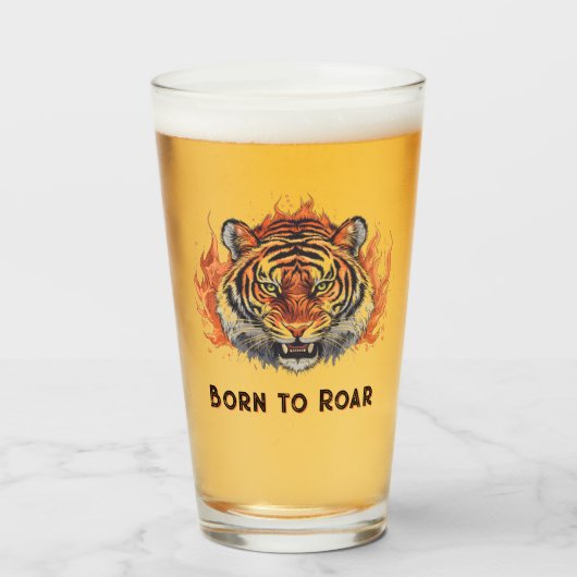 Woeste Tijger met Vlammen - Aanpasbare Tekst Glas (Voorkant gevuld)