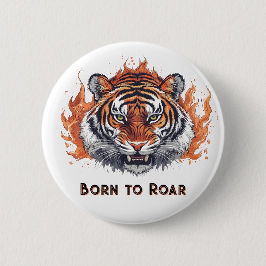 Woeste Tijger met Vlammen - Aanpasbare Tekst Ronde Button 5,7 Cm (Voorkant)