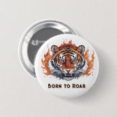 Woeste Tijger met Vlammen - Aanpasbare Tekst Ronde Button 5,7 Cm (Voorkant /achterkant)