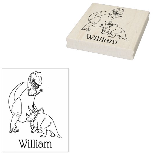 Woeste Tyrannosaurus Triceratops Dinosauriër Naam Rubberstempel (Gestempeld)