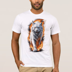 Woeste Vlammende Lynx die door Vlammen Loopt T-shirt