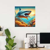 Woeste wateren: een haai brult poster (Thuiskantoor)