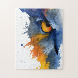 Woeste waterverf uil in blauw en oranje legpuzzel