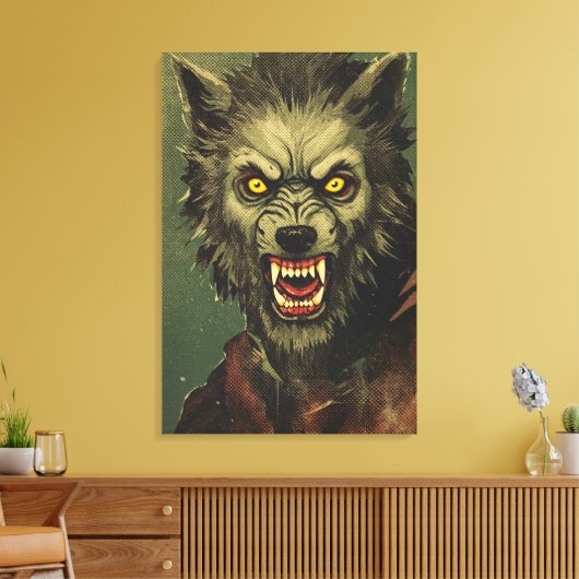 Woeste Weerwolf Horror Illustratie Canvas Afdruk (Insitu (Woonkamer))