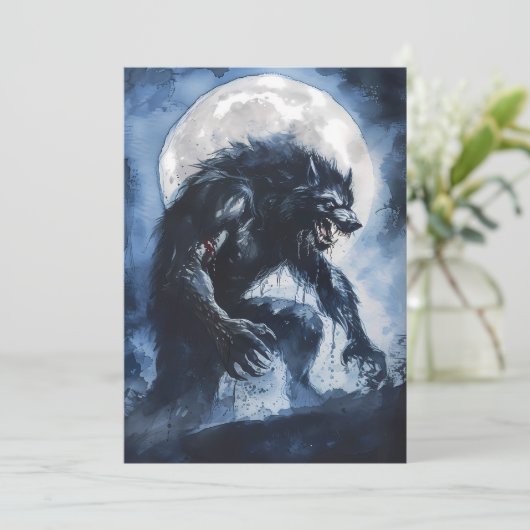 Woeste weerwolf Waterverf vakantie Kaart (Staand voorkant)