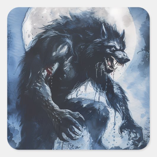 Woeste weerwolf Waterverf Vierkante Sticker (Voorkant)
