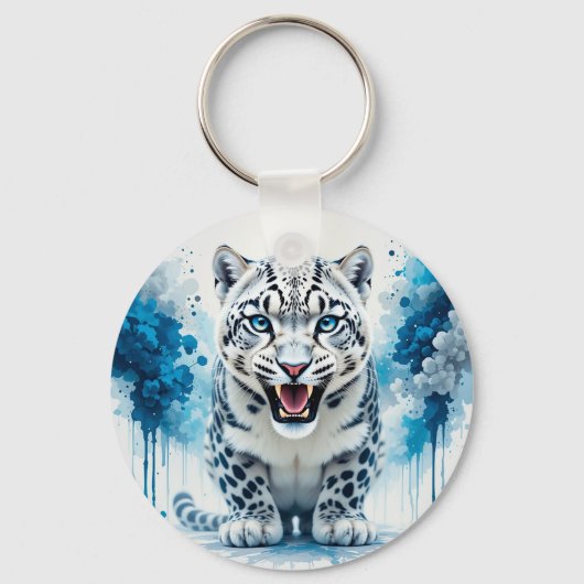 Woeste witte luipaard charme accessoire cadeau sleutelhanger (Voorkant)