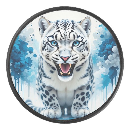 Woeste Witte Luipaard Hockey Puck (Voorkant)