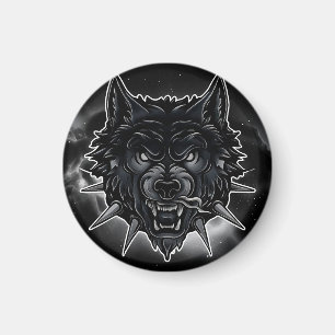 Woeste Wolf Illustratie met Stalen Halsband Magneet