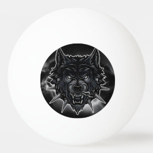 Woeste Wolf Illustratie met Stalen Halsband Pingpongbal