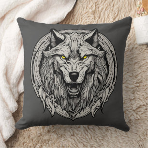Woeste Wolf Mandala: Symbool van Kracht Kussen