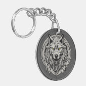 Woeste Wolf Mandala: Symbool van Kracht Sleutelhanger (Voorkant Links)