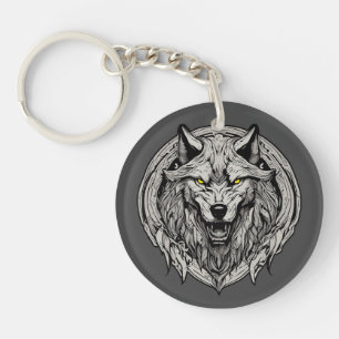 Woeste Wolf Mandala: Symbool van Kracht Sleutelhanger