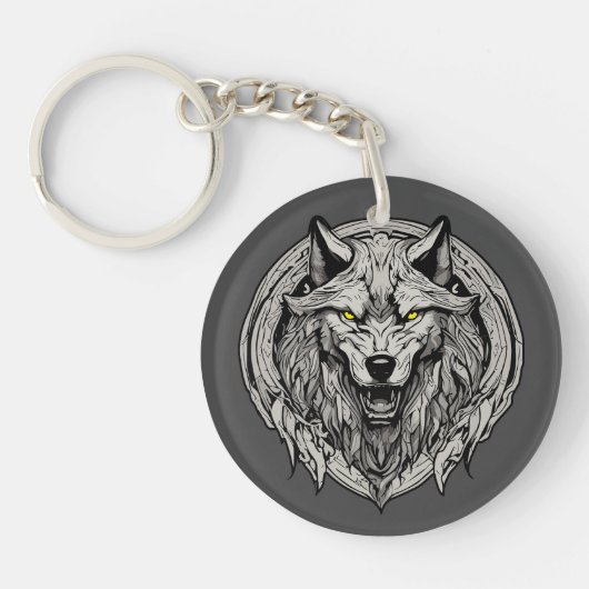 Woeste Wolf Mandala: Symbool van Kracht Sleutelhanger (Voorkant)