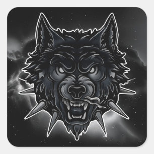 🐺 Woeste Wolfshoofd Gepunte Halsband Krachtige Di Vierkante Sticker