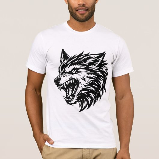 Woeste Wolfskop Krachtig Zwart en Wit Alpha Wolf T-shirt (Voorkant)