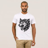 Woeste Wolfskop Krachtig Zwart en Wit Alpha Wolf T-shirt (Voorkant volledig)