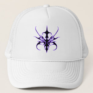 Woeste Zwarte en Paarse Tribale Lijnkunst Trucker Pet