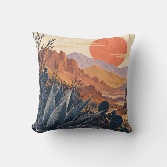 Woestijn Agave Koraal Zonsondergang Kussen (Voorkant)