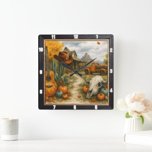 Woestijn Autumn Ranch Life Vierkante Klok