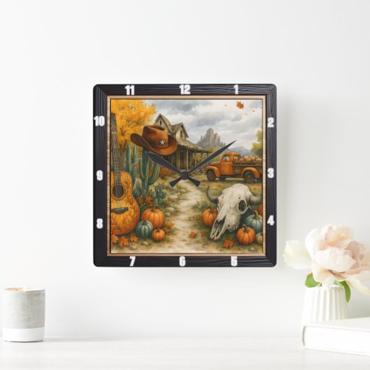 Woestijn Autumn Ranch Life Vierkante Klok (Huis)