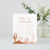 Woestijn Baby shower A-Z-gamekaart (Staand voorkant)