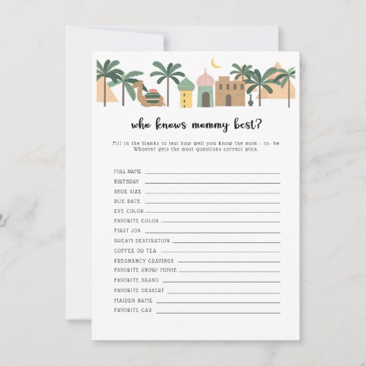 Woestijn Baby Shower Wie Kent Moeders Best Spelkaa Kaart (Voorkant)