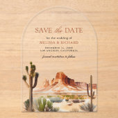 Woestijn Berg Cactus Bruiloft Save the Date Acryl Uitnodigingen (Voorkant)