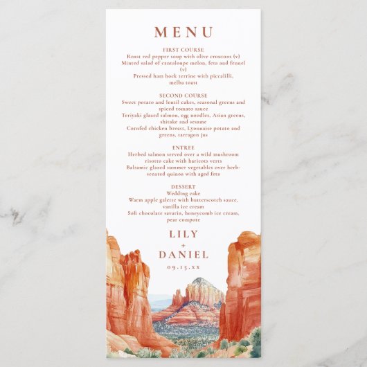 Woestijn Berg Watercolor Bestemming Trouwdag Menu (Voorkant)
