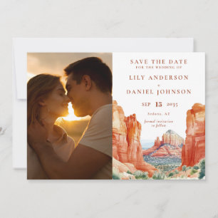Woestijn Berg Watercolor Foto Bruiloft Save The Date