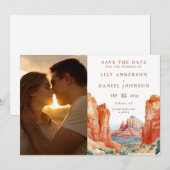 Woestijn Berg Watercolor Foto Bruiloft Save The Date (Voorkant / Achterkant)