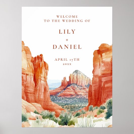 Woestijn Berg Waterverf Bruiloft Welkomstbord Poster (Voorkant)