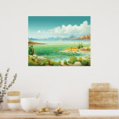 Woestijn bij de Zee Strand Cactus Schilderij Poster (Keuken)