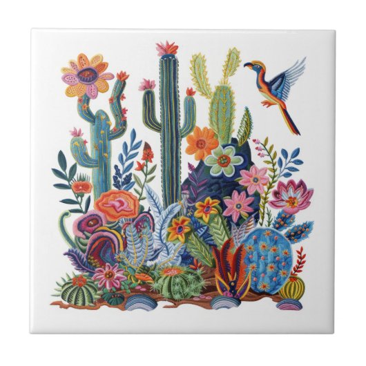 Woestijn bloeit bloemensymfonie tegeltje (Voorkant)