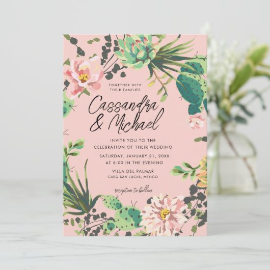 Woestijn bloeit bruiloft kaart (Staand voorkant)