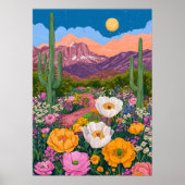 Woestijn bloeit onder maanlicht poster (Voorkant)