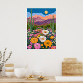 Woestijn bloeit onder maanlicht poster (Keuken)