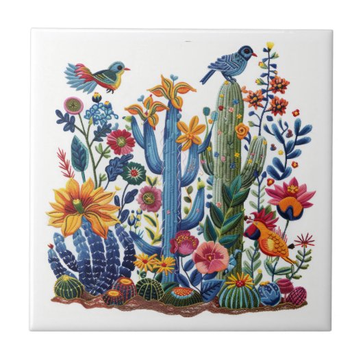 Woestijn bloeit Saguaro Serenade Tegeltje (Voorkant)