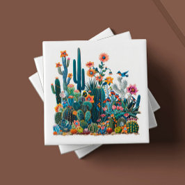 Woestijn bloeit weelderige luchtspiegeling tegeltje