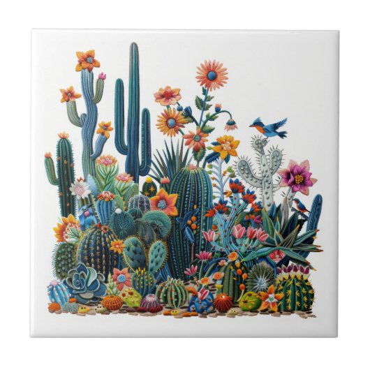 Woestijn bloeit weelderige luchtspiegeling tegeltje (Voorkant)