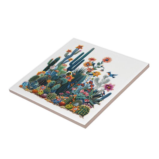 Woestijn bloeit weelderige luchtspiegeling tegeltje (Zijkant)